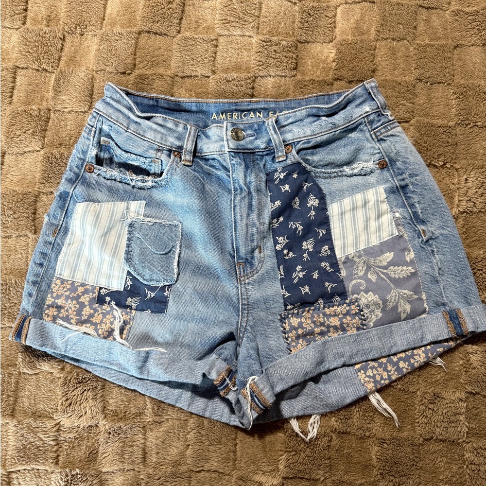 American Eagle Outfitters Women's Blue Patchwork Jean Shorts